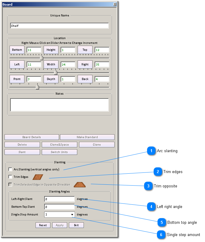 Board Form With Slant Selected