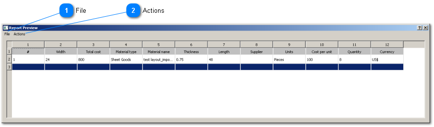 Report Preview window