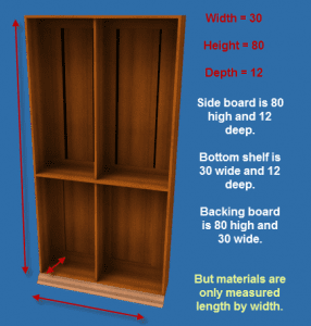 Bookcase showing dimensions.