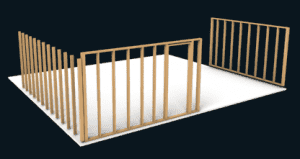 Framing basement Image showing stud walls in a basement