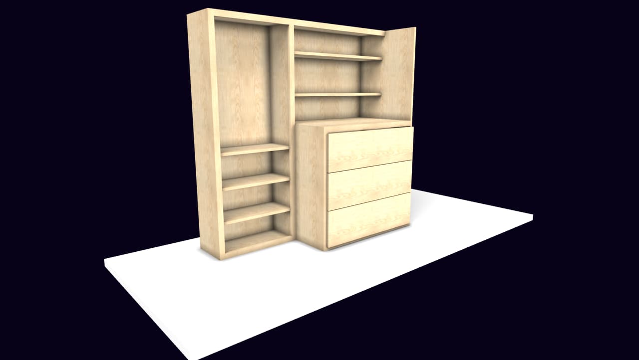 3D Cabinet Design drawn image of dresser