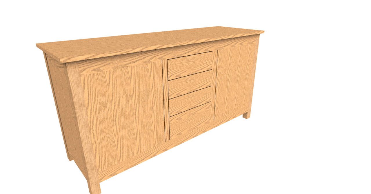 A 3D rendering of a wooden kitchen hutch