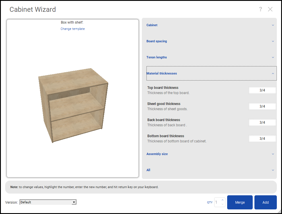 Screenshot of SketchList 3D's Cabinet Wizard freature